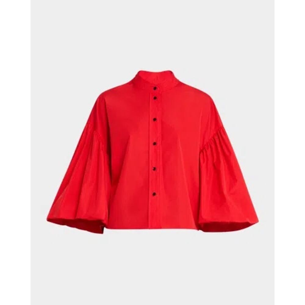 Co Red Balloon Sleeve Button Down Cotton Shirt Red Small